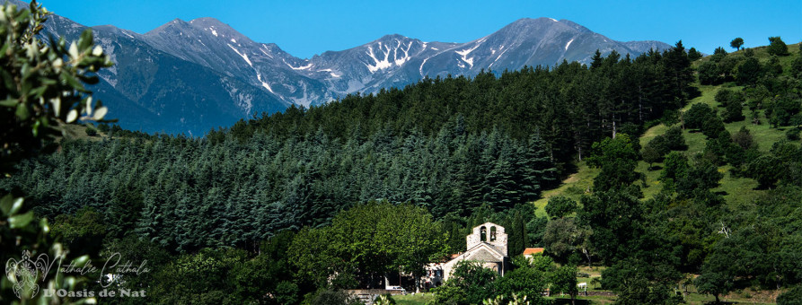 Une jolie petite église, et la vue sur le Canigou depuis un virage... Un panorama de majesté tout en paix et douceur.